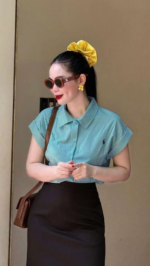 TQ4533 SET SƠMI XANH - CV DÀI ĐEN