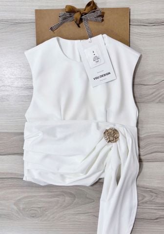 VGU1092 ĐẦM THUN NHẤN EO (TRẮNG)