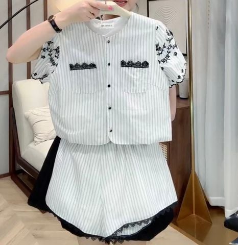 TB5794 SET ÁO + QUẦN SHORT REN (SỌC KEM )