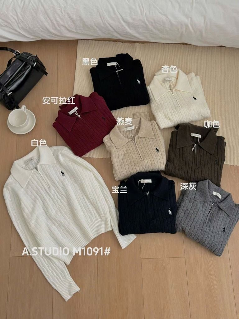 LEN4962 POLO LEN NGỰA KHÓA KÉO (DA) M1091