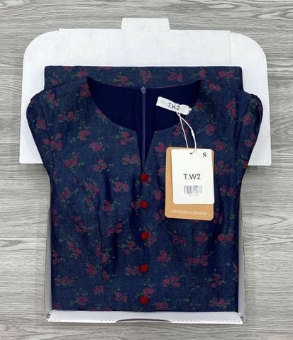 KS1179 ĐẦM JEAN HOA ĐỎ