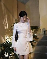 VGU1065 ĐẦM LỤA NGẮN TAY LOE - KÈM DÂY EO