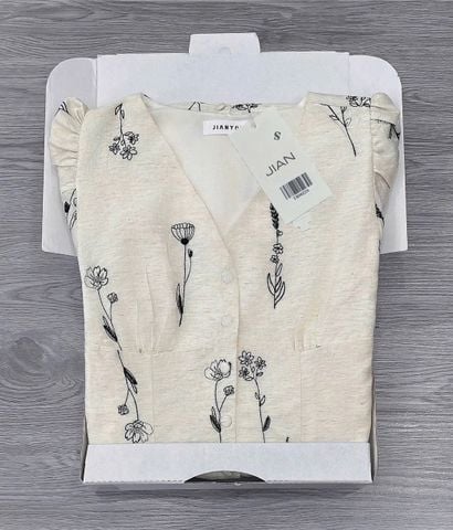 TB9022 ĐẦM LINEN THÊU HOA CAO CẤP