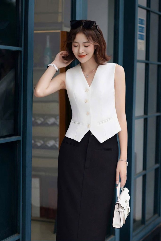 VGU1309 SET GILE TRẮNG - CHÂN VÁY A DÀI