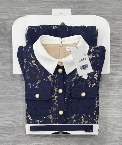 TB9062 ĐẦM REN HOA PHỐI NÚT CC + NỊT (X.ĐEN)