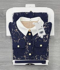 TB9062 ĐẦM REN HOA PHỐI NÚT CC + NỊT (X.ĐEN)