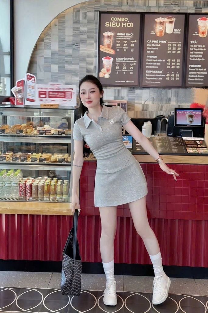 SKY9152 SET ÁO POLO - QUẦN VÁY (XÁM)