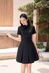 TQ4493 ĐẦM ĐEN CỔ SEN ĐÍNH ĐÁ