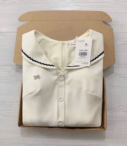 TB5859 ĐẦM KEM TAY BÍ PHỐI VIỀN + TAG NƠ