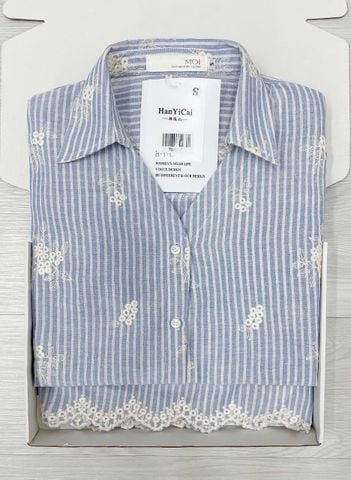 TQ4526 SET SỌC XANH THÊU - QUẦN SHORT REN SÓNG