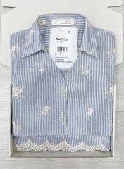 TQ4526 SET SỌC XANH THÊU - QUẦN SHORT REN SÓNG