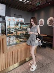 TQ4361 - SET ÁO SÁT NÁCH DÁNG DÀI + QUẦN SỌC CARO ĐEN