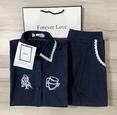 VGU0582 - SET ÁO SƠMI THÊU HÌNH + QUẦN SHORT XANH ĐEN