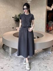 TB8539 - SET ÁO THUN IN HÌNH + CHÂN VÁY XÁM