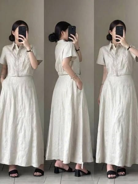 TQ4366 - SET ÁO KIỂU SƠ MI + CHÂN VÁY DÀI KEM