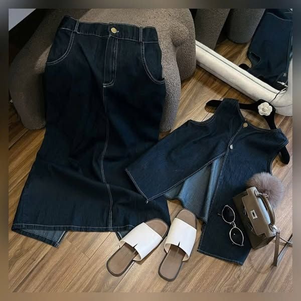 VGU0611 - SET JEAN DENIM XẺ LƯNG