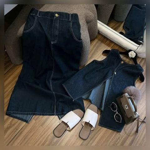 VGU0611 - SET JEAN DENIM XẺ LƯNG