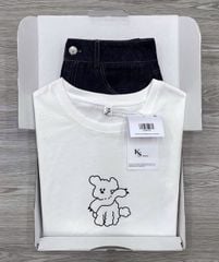 KS0943 - SET ÁO THUN TRẮNG IN CHÚ CÚN + QUẦN SHORT JEAN