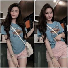 VGU0565 - SET ÁO THUN IN HÌNH - QUẦN SHORT JEAN HỒNG