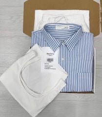 TQ4368 - SET 3 MÓN ÁO SƠ MI SỌC NHỎ XANH + QUẦN DÀI TRẮNG (KÈM ÁO TRONG)