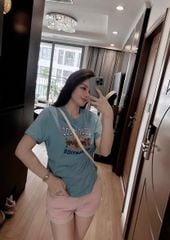 VGU0565 - SET ÁO THUN IN HÌNH - QUẦN SHORT JEAN HỒNG