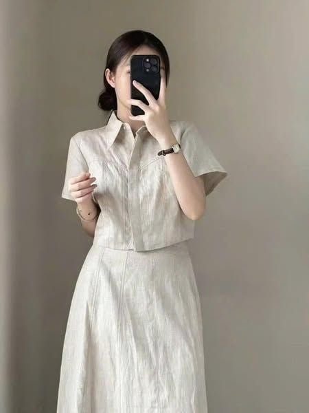 TQ4366 - SET ÁO KIỂU SƠ MI + CHÂN VÁY DÀI KEM