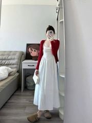 TQ4384 - ĐẦM DÀI TRẮNG - ÁO KHOÁC ĐỎ ( SET 2 MÓN)