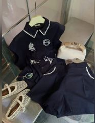 VGU0582 - SET ÁO SƠMI THÊU HÌNH + QUẦN SHORT XANH ĐEN