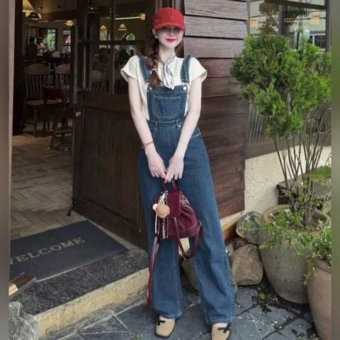 VGU0877 - SET 2 MÓN ÁO THUN TRẮNG - QUẦN YẾM JEAN DÀI