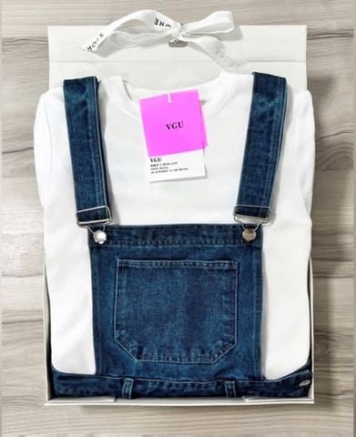 VGU0877 - SET 2 MÓN ÁO THUN TRẮNG - QUẦN YẾM JEAN DÀI