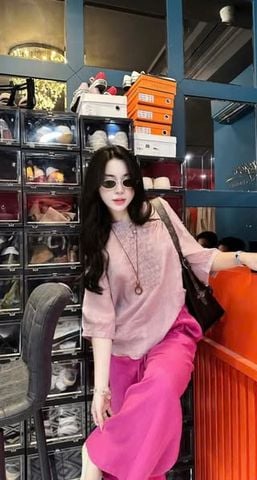 VGU0612 - SET ÁO KIỂU TAY LỞ + QUẦN HỒNG