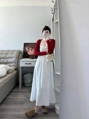 TQ4384 - ĐẦM DÀI TRẮNG - ÁO KHOÁC ĐỎ ( SET 2 MÓN)