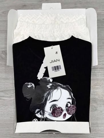 TB8619 - SET ÁO THUN ĐEN- CHÂN VÁY DÀI TRẮNG