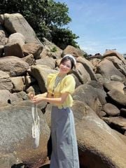 VGU0587 - SET ÁO KIỂU VÀNG + QUẦN DÀI SỌC