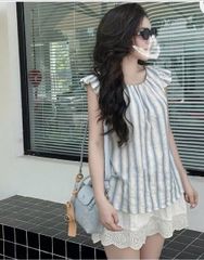 KS0957 - SET ÁO SỌC TAY HẾN + CHÂN VÁY NGẮN