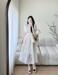 TQ4385 - ĐẦM XÒE TRẮNG KEM