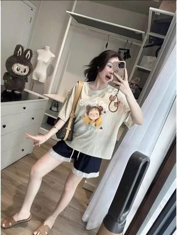 KS0915 - SET BỘ ÁO IN BÉ GÁI - QUẦN SHORT VIỀN REN