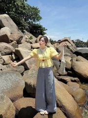 VGU0587 - SET ÁO KIỂU VÀNG + QUẦN DÀI SỌC