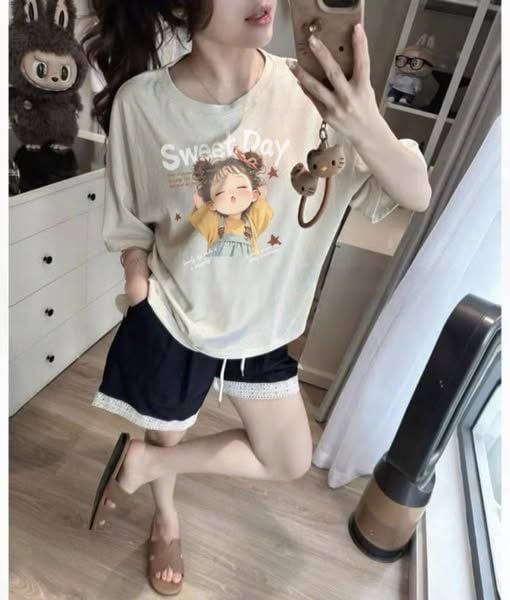 KS0915 - SET BỘ ÁO IN BÉ GÁI - QUẦN SHORT VIỀN REN