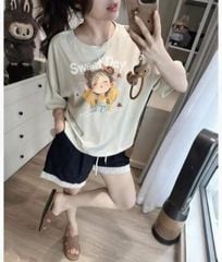 KS0915 - SET BỘ ÁO IN BÉ GÁI - QUẦN SHORT VIỀN REN