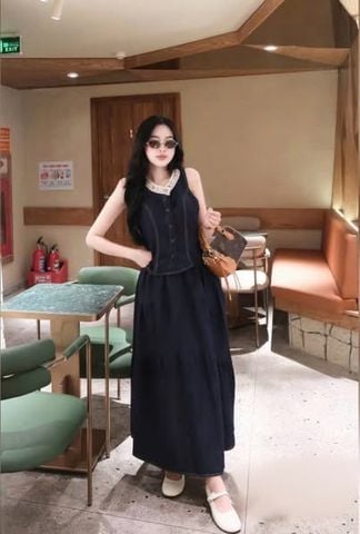 VGU0601 - SET GILE JEAN DENIM PHỐI CỔ