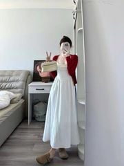 TQ4384 - ĐẦM DÀI TRẮNG - ÁO KHOÁC ĐỎ ( SET 2 MÓN)
