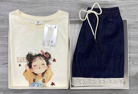 KS0915 - SET BỘ ÁO IN BÉ GÁI - QUẦN SHORT VIỀN REN