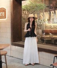 SKY8638 - SET ÁO YẾM CHẤM BI - CHÂN VÁY XÒE TRẮNG