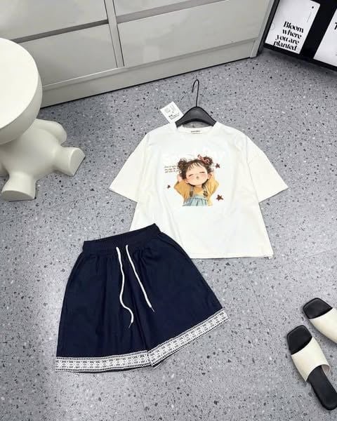 KS0915 - SET BỘ ÁO IN BÉ GÁI - QUẦN SHORT VIỀN REN