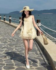 VGU0628 - SET ÁO KIỂU PHỐI HOA + C.VÁY BÍ