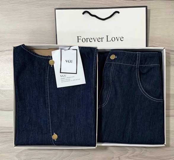 VGU0611 - SET JEAN DENIM XẺ LƯNG