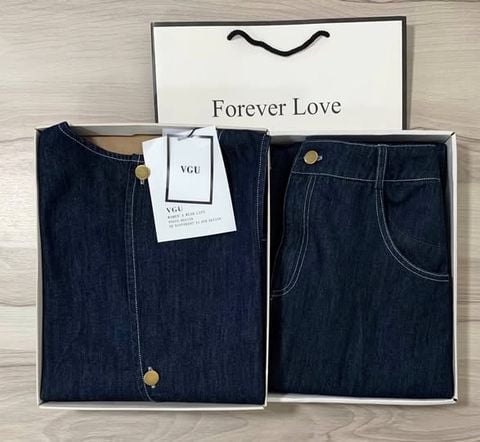 VGU0611 - SET JEAN DENIM XẺ LƯNG