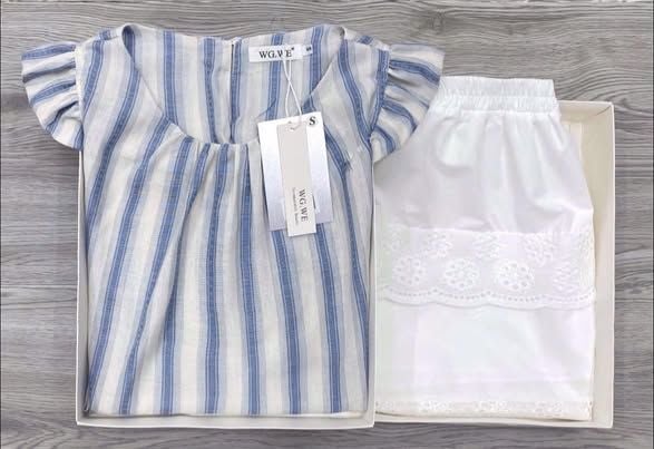 KS0957 - SET ÁO SỌC TAY HẾN + CHÂN VÁY NGẮN