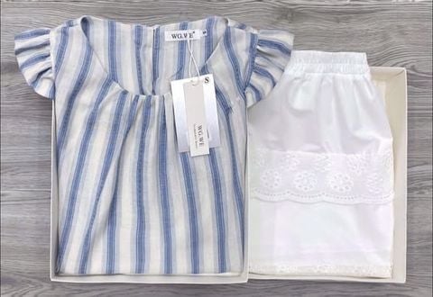 KS0957 - SET ÁO SỌC TAY HẾN + CHÂN VÁY NGẮN